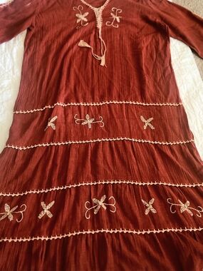 Womens Rust Red Embroidered Tiered Dress - UnBranded